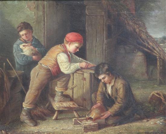 Henry Garland (fl.1854-1900) Boys in a stable 8 x 10in.